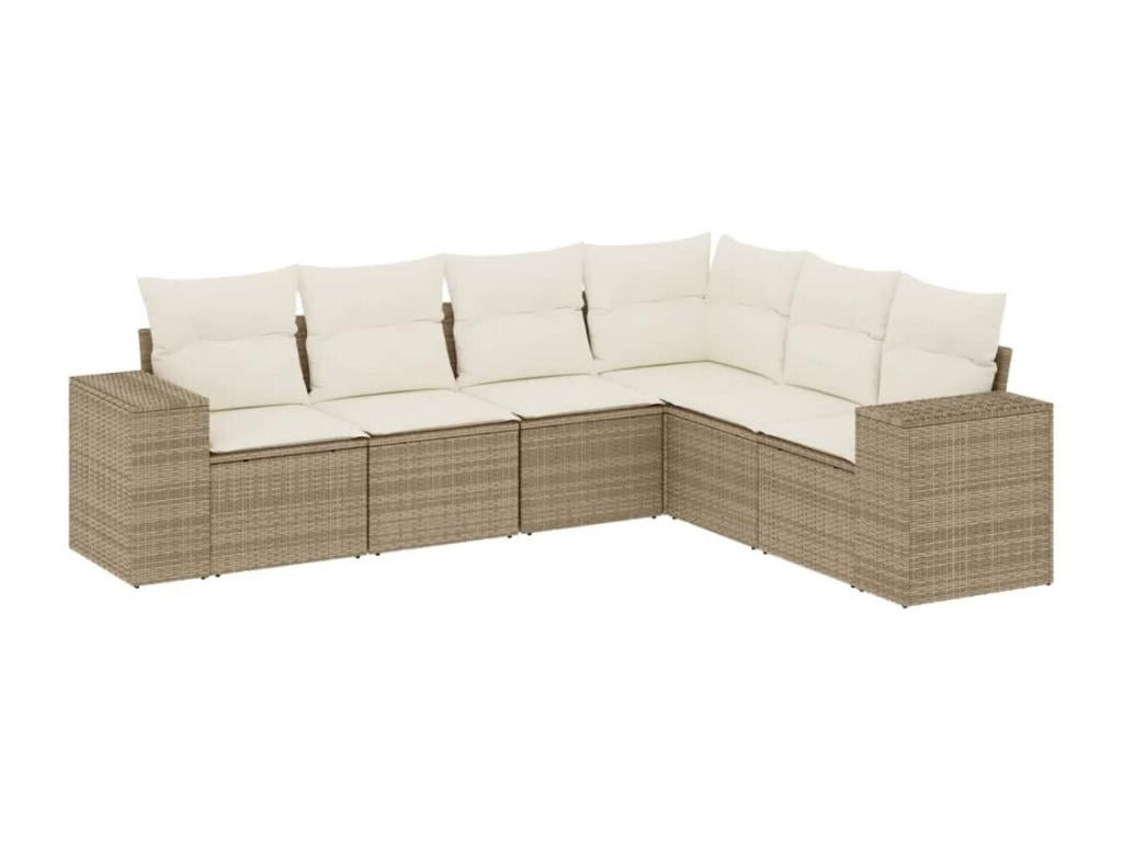 6-piece beige resin wicker garden furniture set with cushions VEOI15592