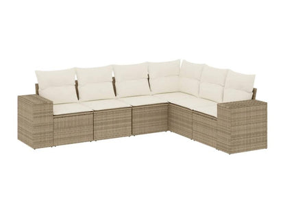 6-piece beige resin wicker garden furniture set with cushions VEOI15592