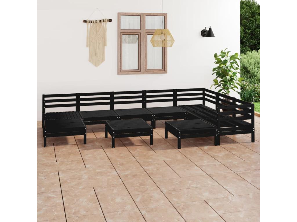 10-piece garden furniture set, solid pine wood, black OHPG51269