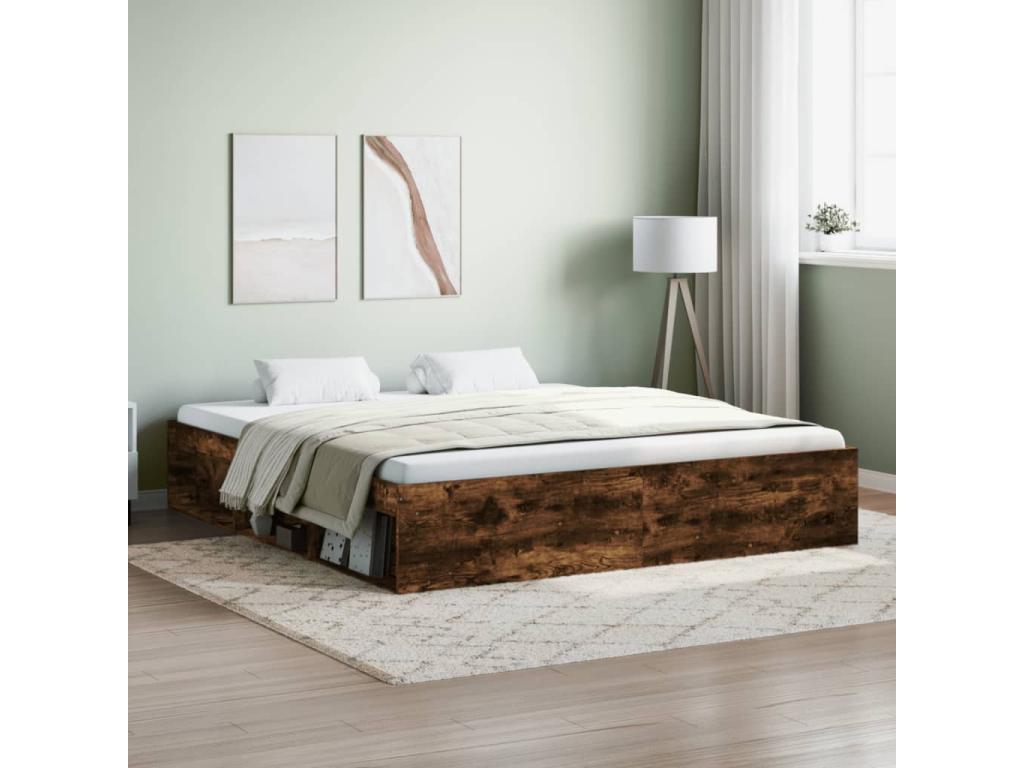 Smoked oak bed frame without mattress, 180x200 cm