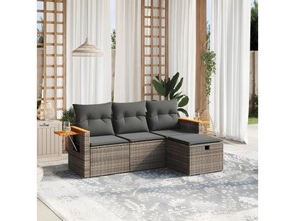 4-piece garden furniture set with grey resin wicker cushions