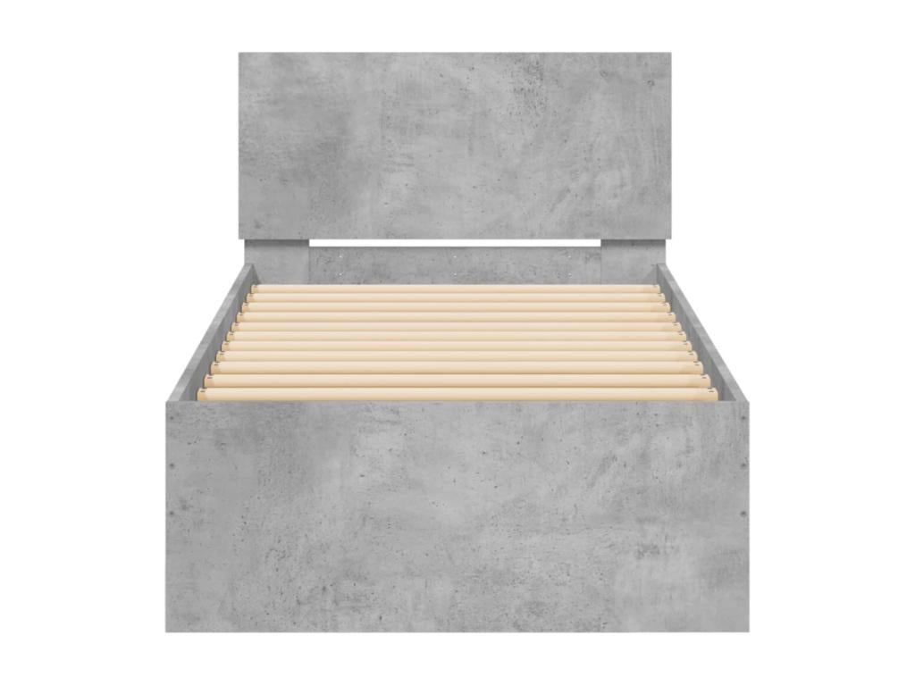 Bed frame, headboard and Laviecasaères LED, concrete grey, 90x190 cm WEOD17806