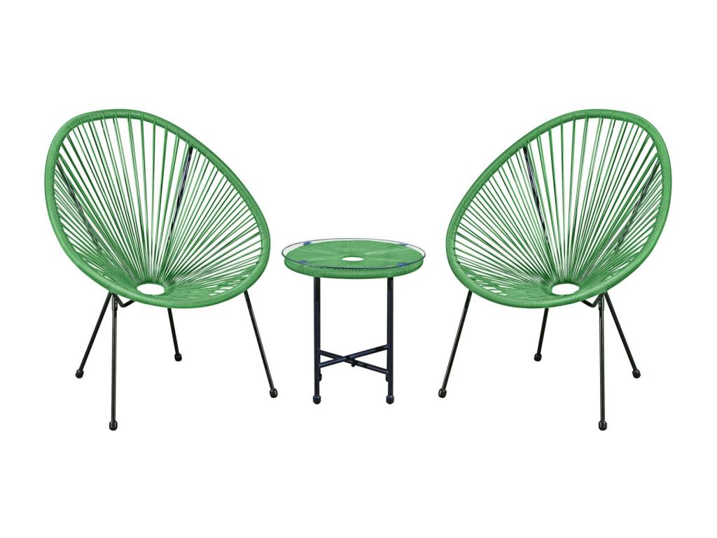 Set of 2 Garden Chairs in Resin Rope - Green - Meublori