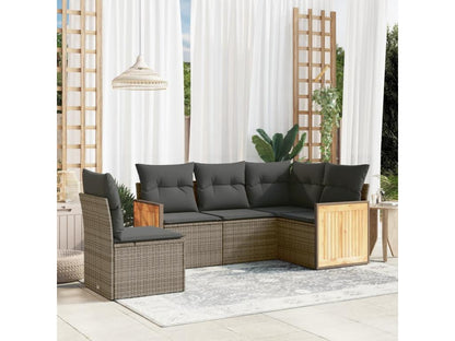 5-piece garden furniture set with grey resin wicker cushions GSQA73810