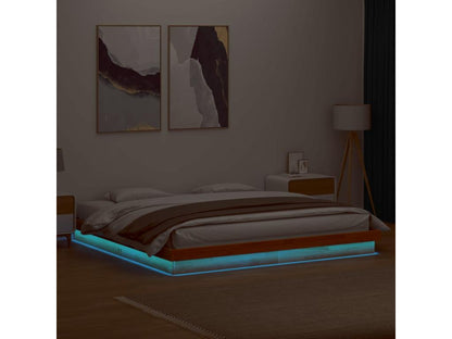Brown LED bed frame 180x200 solid pine wood