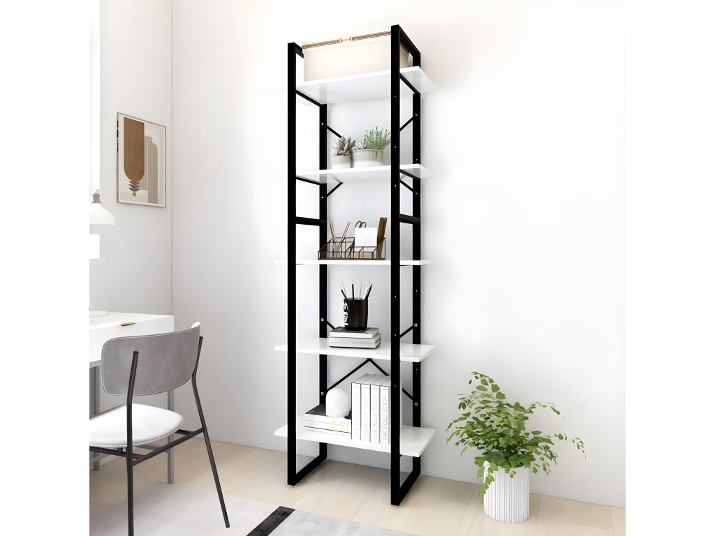 5-Tier Bookshelf, White, 60x30x175 cm, Engineered Wood