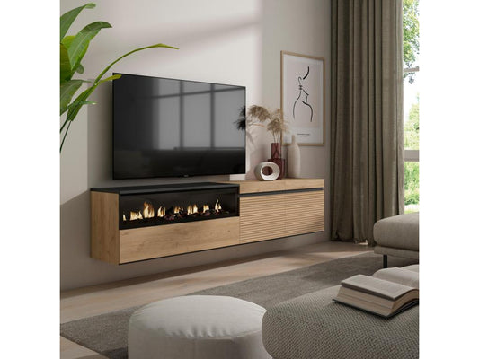 TV Stand - TV Bench 200x45x35cm For TVs up to 80" Electric Fireplace Wall Mounted Oak LMSS07486