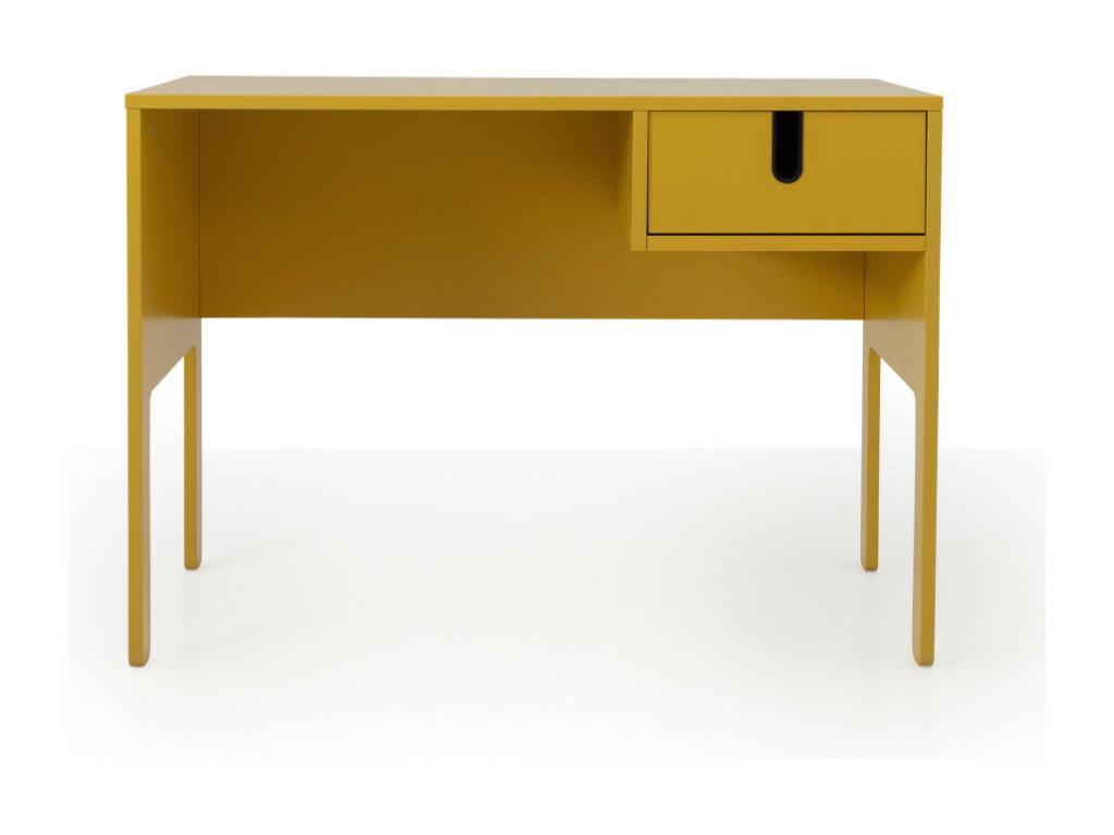 Meublori - Wooden desk with 1 drawer, 105cm wide, Mustard yellow