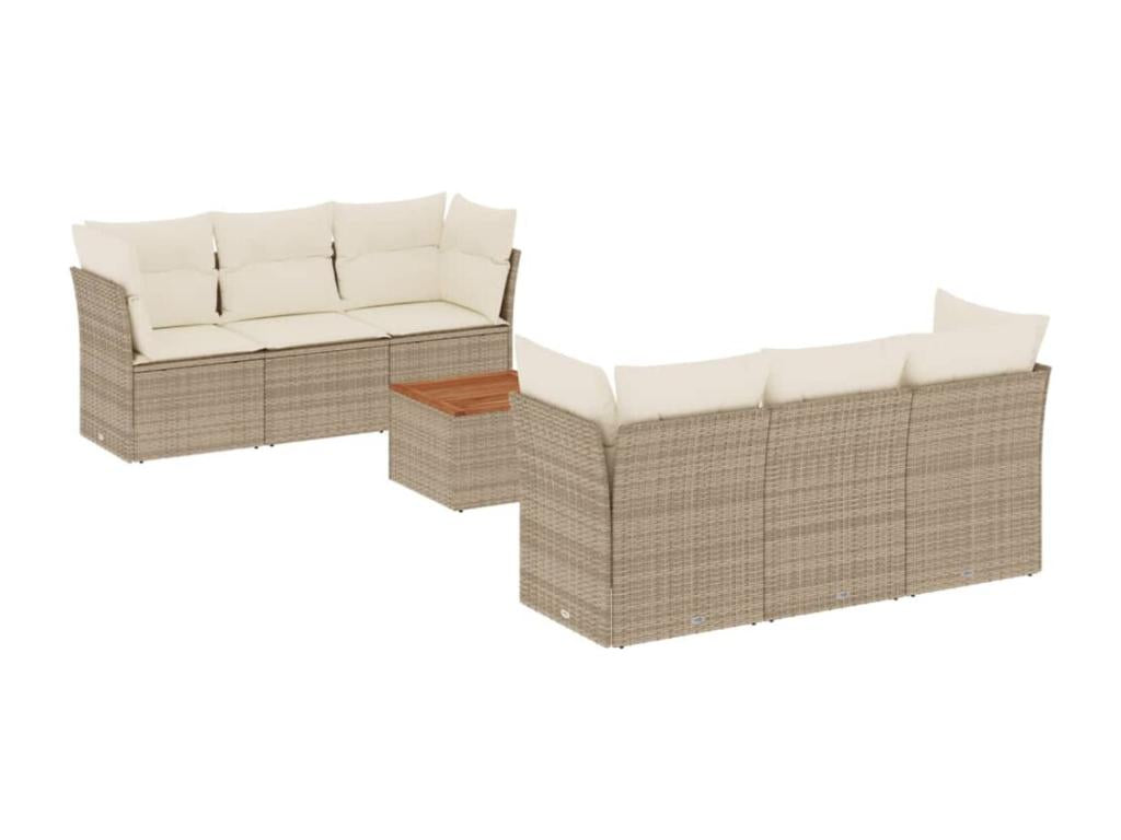 7-piece garden furniture set with cushions, beige woven resin