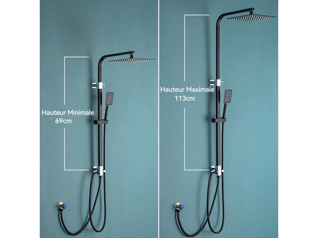 Square Black Shower Column Without Faucet, 2 Functions, Shower Set with Hand Shower, Adjustable Height 69-113 cm NKNW97888