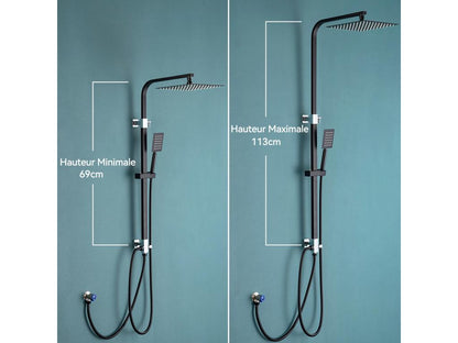 Square Black Shower Column Without Faucet, 2 Functions, Shower Set with Hand Shower, Adjustable Height 69-113 cm NKNW97888