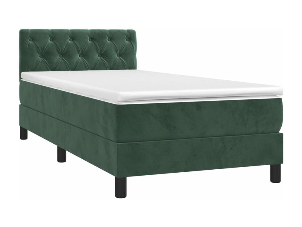 Upholstered bed base and mattress with LED lighting, dark green, 80x200cm, velvet