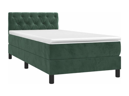 Upholstered bed base and mattress with LED lighting, dark green, 80x200cm, velvet