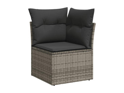 Garden furniture set with cushions, 7 pieces, grey woven resin