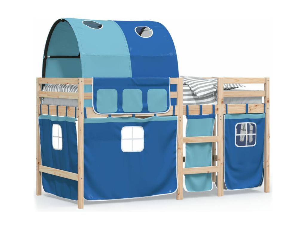 Children's loft bed with tunnel, mattress not included, blue, 90x200 cm