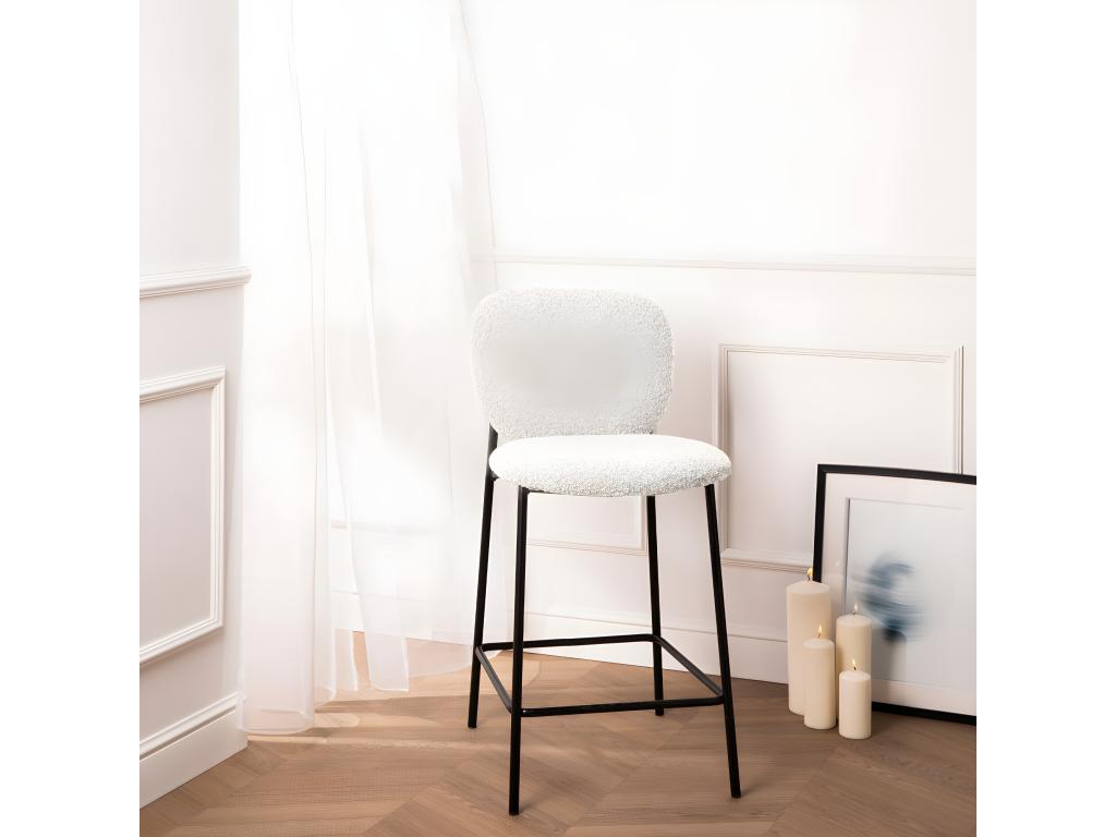 Meubiana - Set of 2 bar stools in bouclé fabric and metal, 75cm - Ecru
