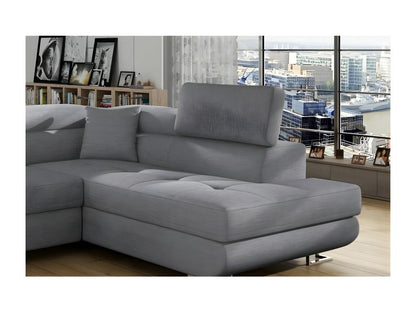Luxury 5-seater convertible corner sofa in Meublori fabric, grey, right-hand corner