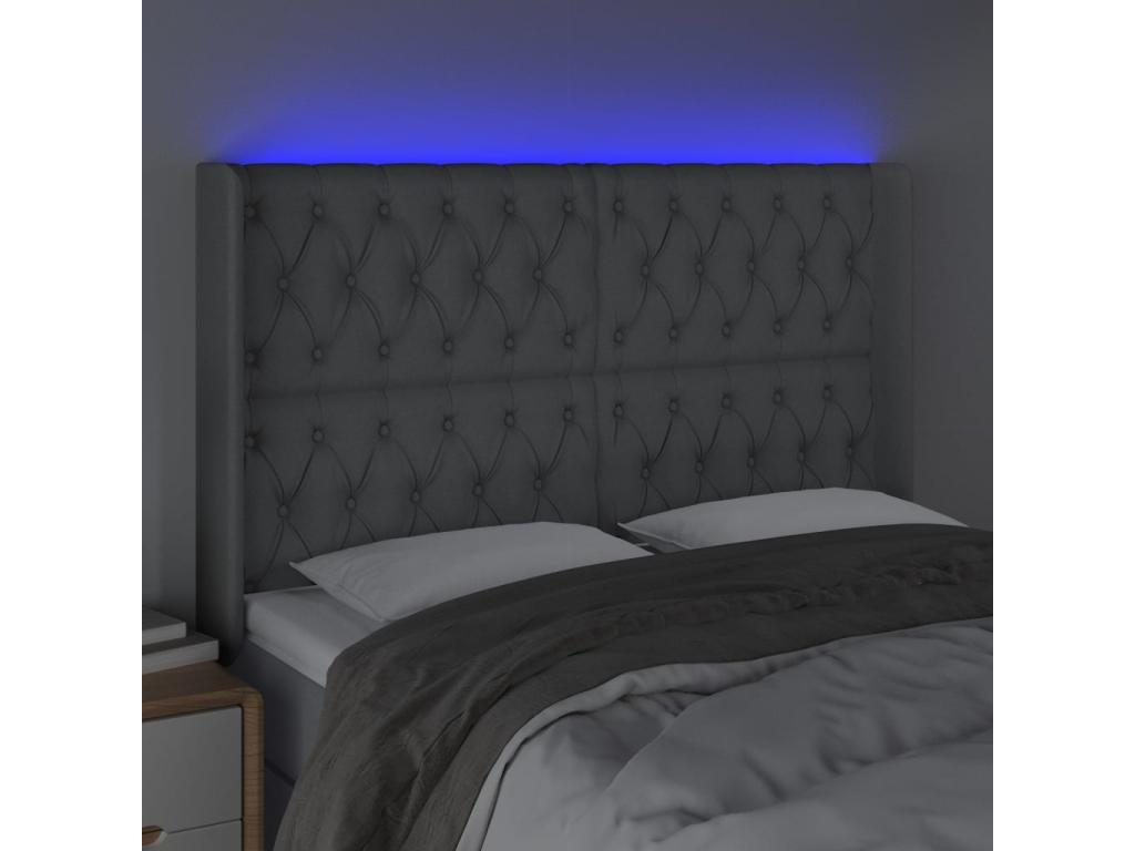 Light Grey LED Headboard 163x16x118/128 cm Fabric