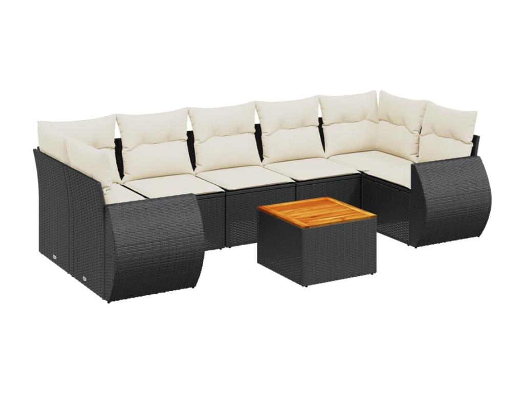8-piece garden furniture set with cushions, black woven resin