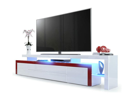 Bordeaux and White Lacquered TV Stand with LED Lighting 52x227x35 cm RFJU39269