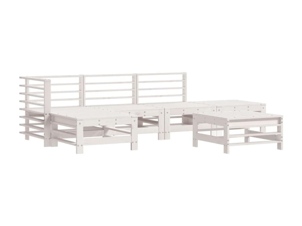 6-piece garden furniture set with cushions, white, solid wood