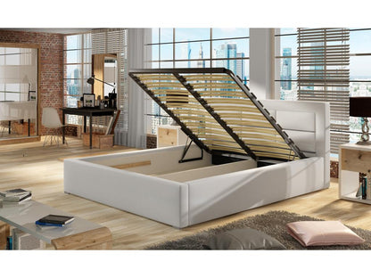 Modern upholstered fabric bed by Meublori - Light Grey - 200x200 - Storage compartment version