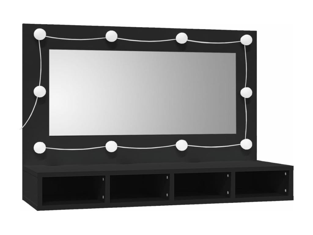 Mirrored wardrobe with LED lighting, black, 90x31.5x62 cm
