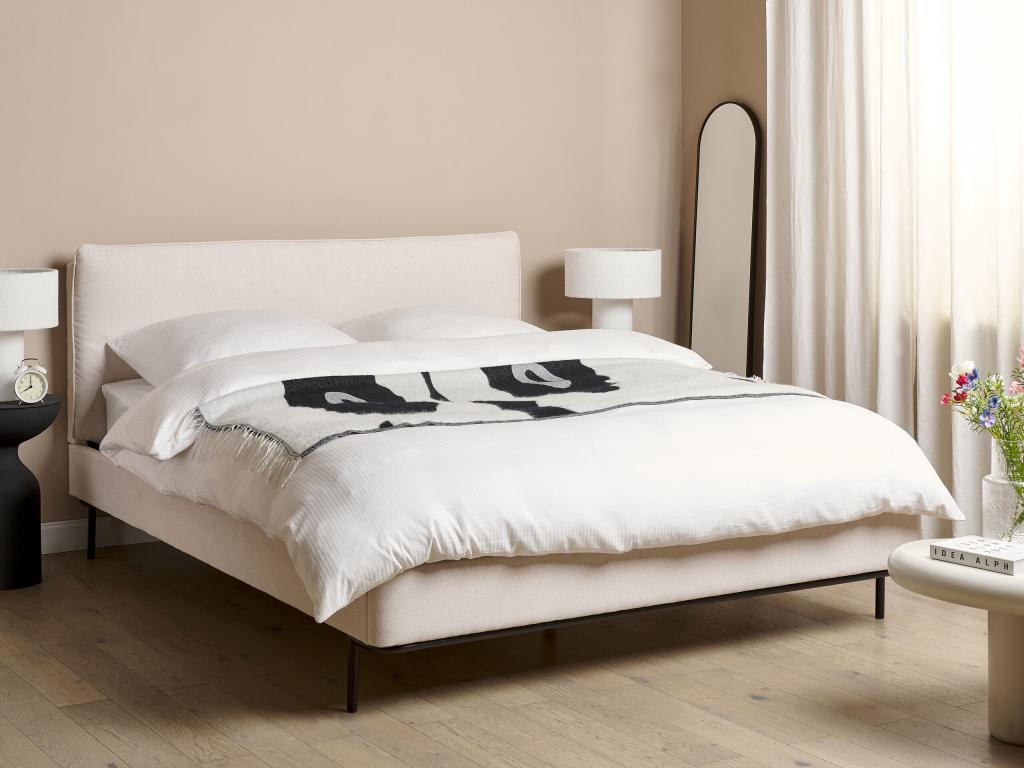Bed with slatted base, Meublori fabric, 160x200 cm, Cream