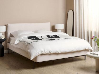 Bed with slatted base, Meublori fabric, 160x200 cm, Cream