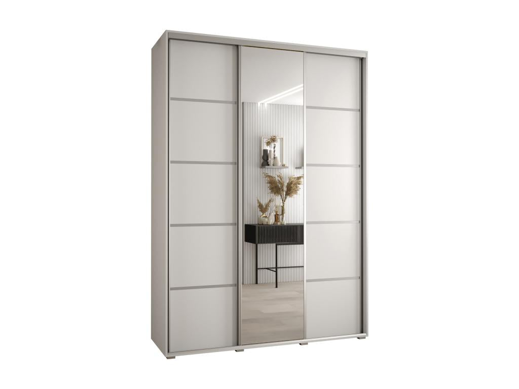 Meublori 5 Sliding Door Wardrobe 235.2/170/45 3 Doors White/White/Silver