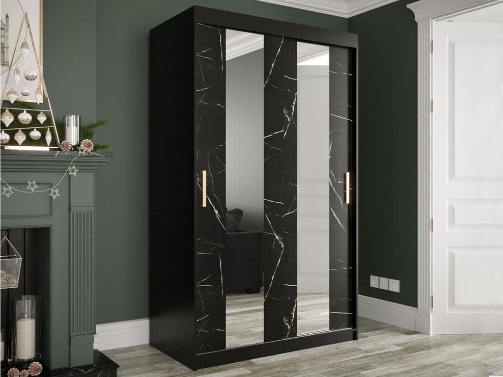 Laviecasa 241 Black Marble Wardrobe - Matte Black 200x120x62cm Sliding Wardrobe Doors IKKK72563