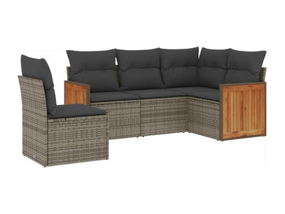 5-piece garden furniture set with grey resin wicker cushions GSQA73810