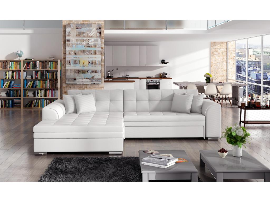 Laviecasa 295cm KRLS27305 4-seater left-hand corner sofa bed in white faux leather