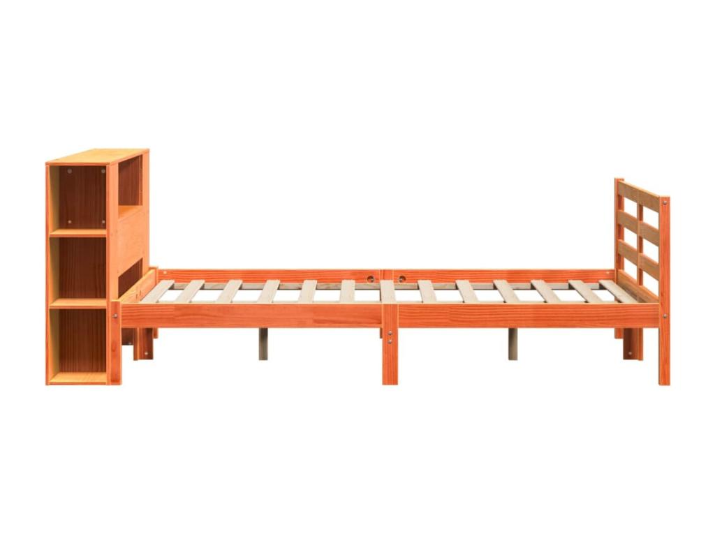 Bookshelf bed without mattress, brown wax finish, 120x200 cm, solid pine, UXMG95425