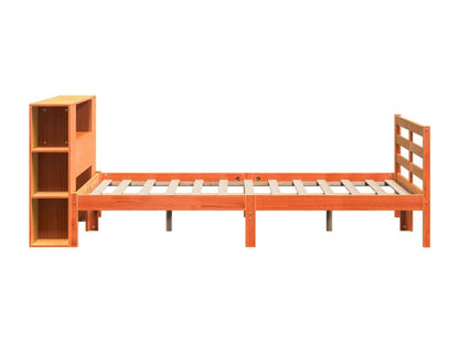 Bookshelf bed without mattress, brown wax finish, 120x200 cm, solid pine, UXMG95425