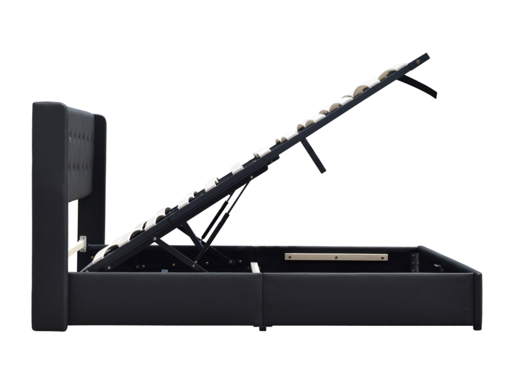 Removable cover storage bed 140x200 cm with upholstered headboard and 14 Meublori - Quick and easy assembly - Easy-care PVC faux leather upholstery