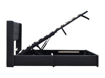 Removable cover storage bed 140x200 cm with upholstered headboard and 14 Meublori - Quick and easy assembly - Easy-care PVC faux leather upholstery