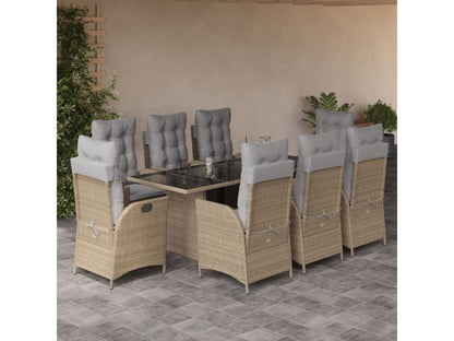 9-piece garden dining set and cushions, méLaviecasa beige XAOO27533
