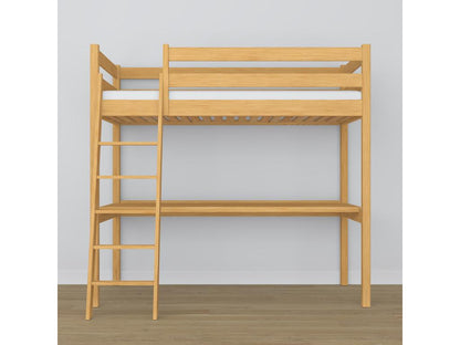 Wooden loft bed - with desk N03 Natural Pine 100x190