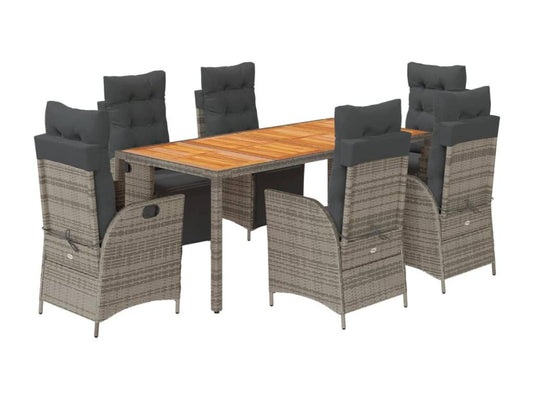 7-piece garden dining set and cushions, grey rattan YFBX98872