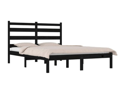 Black solid pine wood bed frame without mattress