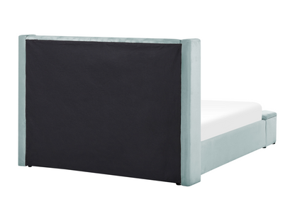 Bed with storage bench, Walnut velvet, 160x200 cm, Mint green