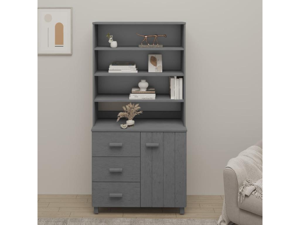 Meublori Buffet, Solid Pine Wood, Dark Grey