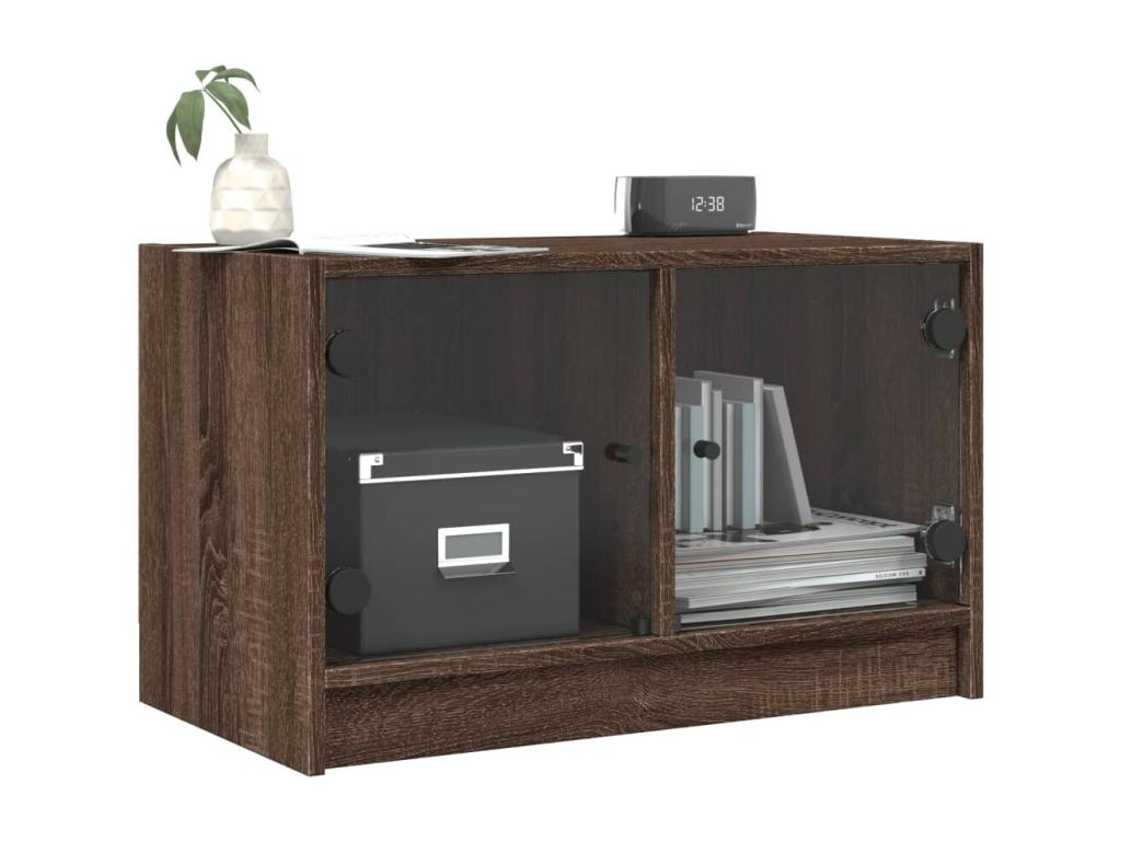 TV stand with glass doors in brown oak, 68x37x42 cm