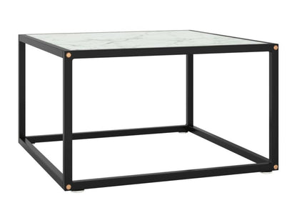 Black coffee table with white marble top, 60x60x35 cm