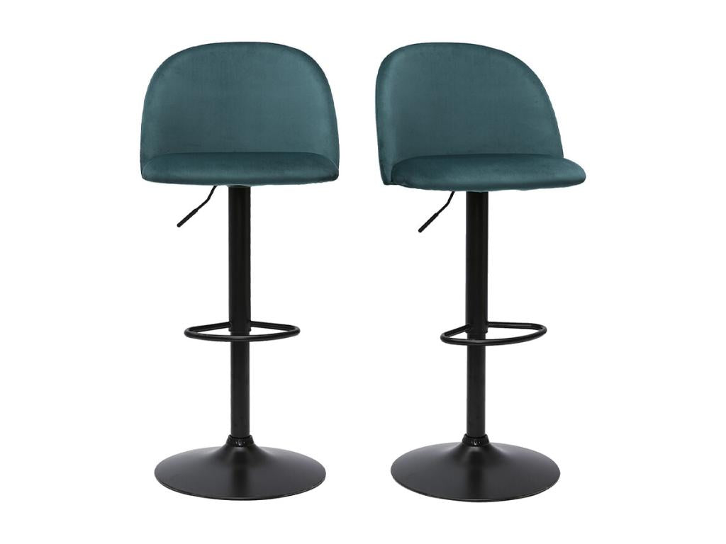 Adjustable bar stools in petrol blue velvet and black metal, set of 2, Meublori