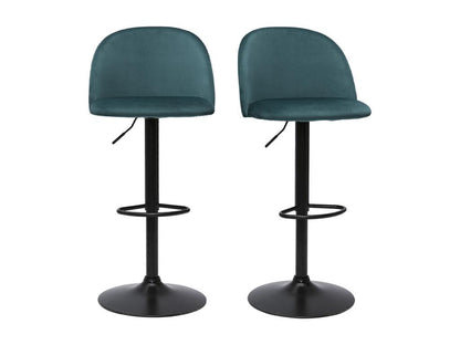 Adjustable bar stools in petrol blue velvet and black metal, set of 2, Meublori