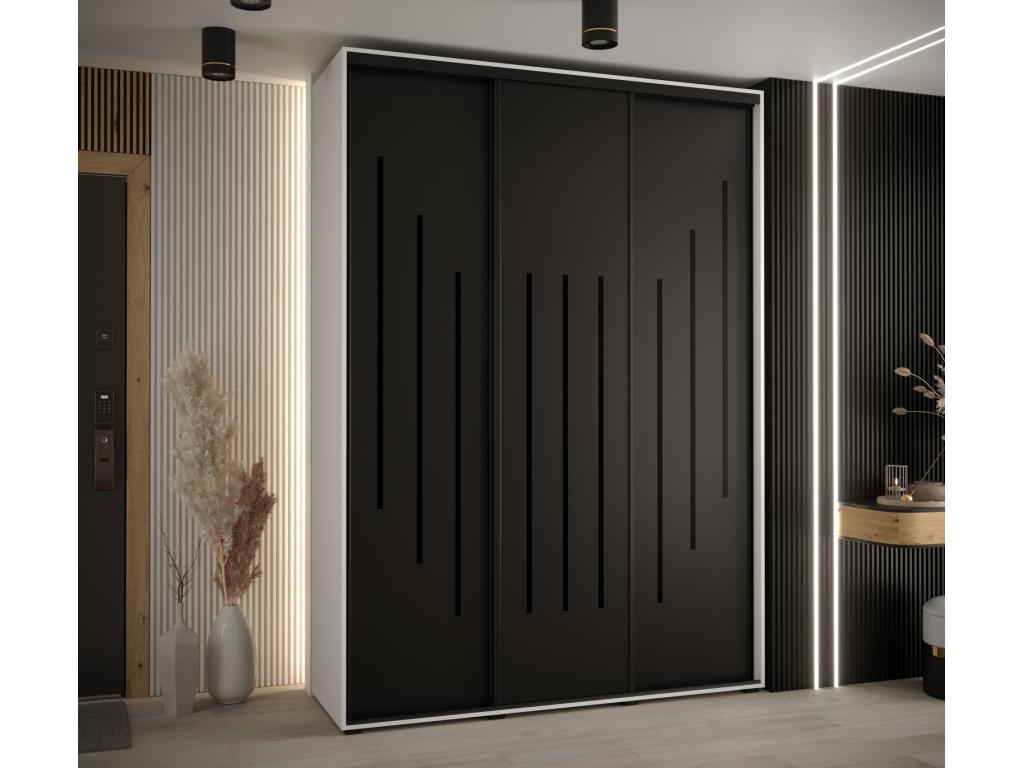 Meublori 8 Sliding Door Wardrobe 235.2/170/45 3 Doors White/Black/Black