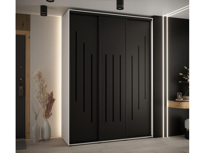 Meublori 8 Sliding Door Wardrobe 235.2/170/45 3 Doors White/Black/Black