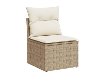 7-piece garden furniture set with cushions, beige woven resin